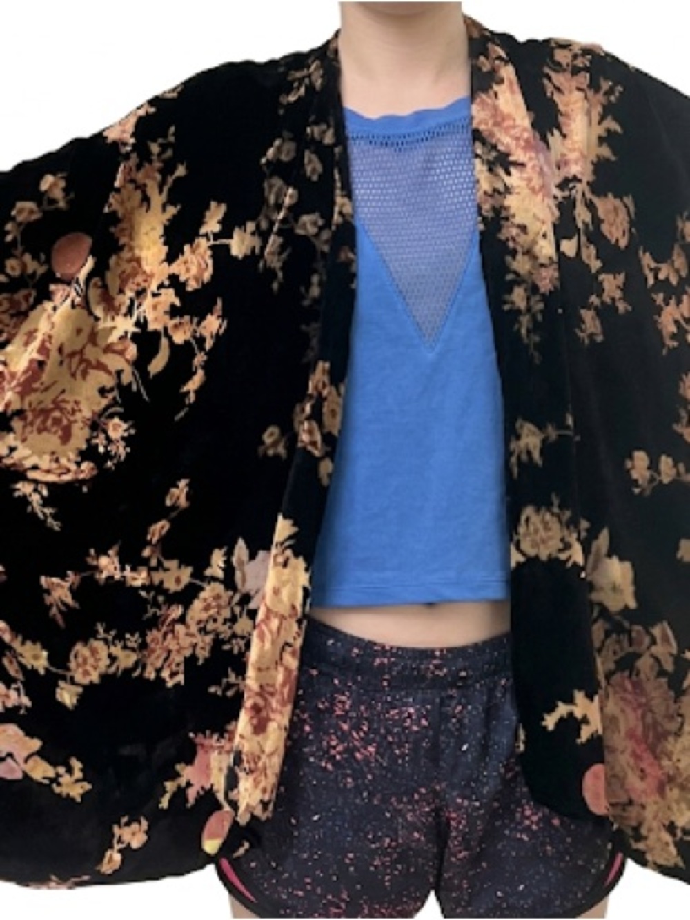 Black Floral Velvet Kimono Jacket
